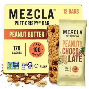 Mezcla Puff Crispy Protein Bars, Gluten Free & Vegan Protein Bars, 10g Protein, Alt for Crispy Rice Treat, Granola Bars & Breakfast Bars, Healthy Snacks for Adults, Peanut Butter Chocolate, 12 Pa