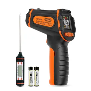 Infrared Thermometer Gun -58 ° F to 1112 ° F, Laser Temperature Gun with Adjustable Emissivity, Max/Min/Hold for Cooking, BBQ, Freezer, Industrial Use ​ ,with Long Probe Meat Thermometer