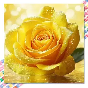 5D DIY Full Drill Round Diamond Painting - Diamond Painting Kit Yellow Rose Mosaic Canvas DIY Wall Art, Home Wall Decoration, Suitable for Halloween, Christmas, Birthday, and Anniversary Gifts