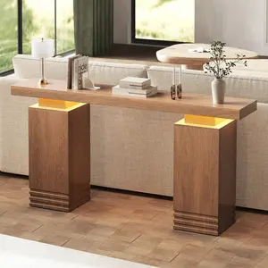 Sikaic 63 Inches Long Console Table with LED Lights, Sofa Table Behind Couch, Wooden Entry Table Foyer Hallway Table, Mid-Century Modern Foyer Table for Entryway, Hallway, Living Room, Walnut Brown