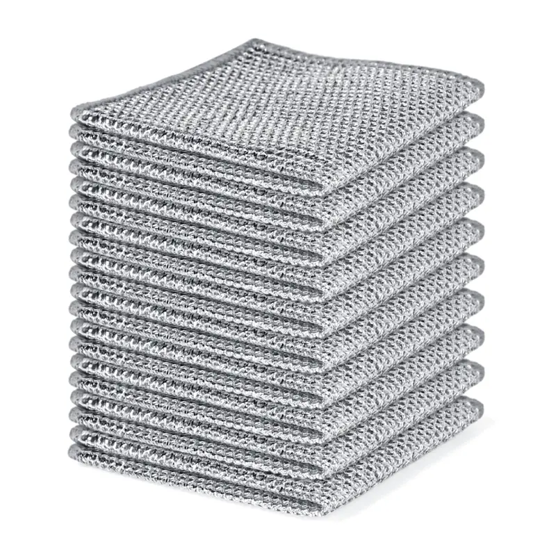 Non-Scratch Steel Wool Dishcloths Kitchen Scrubbers | Durable Pads Handle Wet or Dry Scrubbing on Dishes, Sinks and Cookware