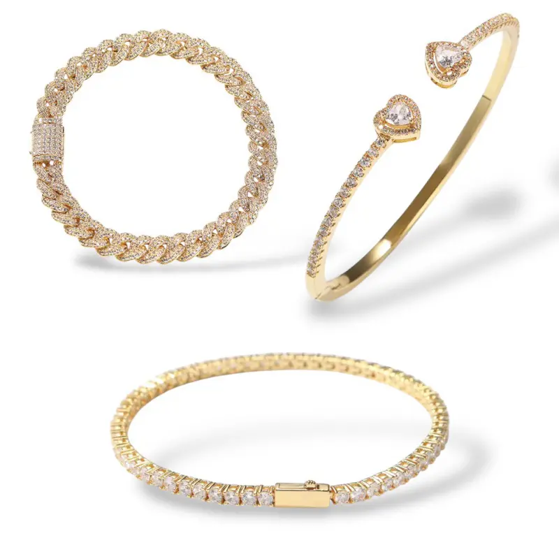 Icy Essentials 3-Piece Bracelet Set | Heart Bangle, Cuban & Tennis Bracelets | Gift Box for Her