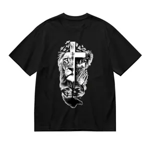 Lion Cross Graphic Tee – Religious Inspirational Black T-Shirt for Women & Men, Soft Relaxed Fit, Statement Shirt