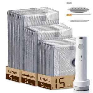 2026 Travel Vacuum Storage Bags 15-Pack with USB Rechargeable Pump, Fast Air Removal Compression Bags for Clothes Packing Moving and Storage, Waterproof Reusable Space Saver for Holiday and New Year Travel