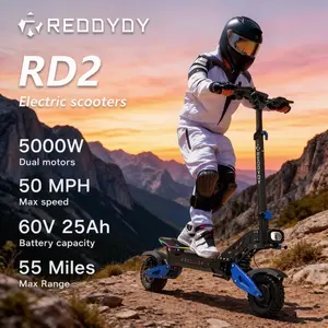[REDDYDY] RD2 Adult Dual Motor Off-Road Electric Scooter, 5000W Peak Power, 50 MPH Speed, 55 Miles Range, 440 lbs Load Capacity,  10.5 Inch All Terrain Tires, UL2272 Certified for Safety,Dual Hydraulic Brakes, Smart LCD Display, App Smart Control, Gift