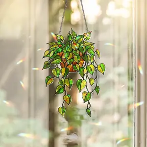 Holographic Pothos Plant Suncatcher, Acrylic Window Decor