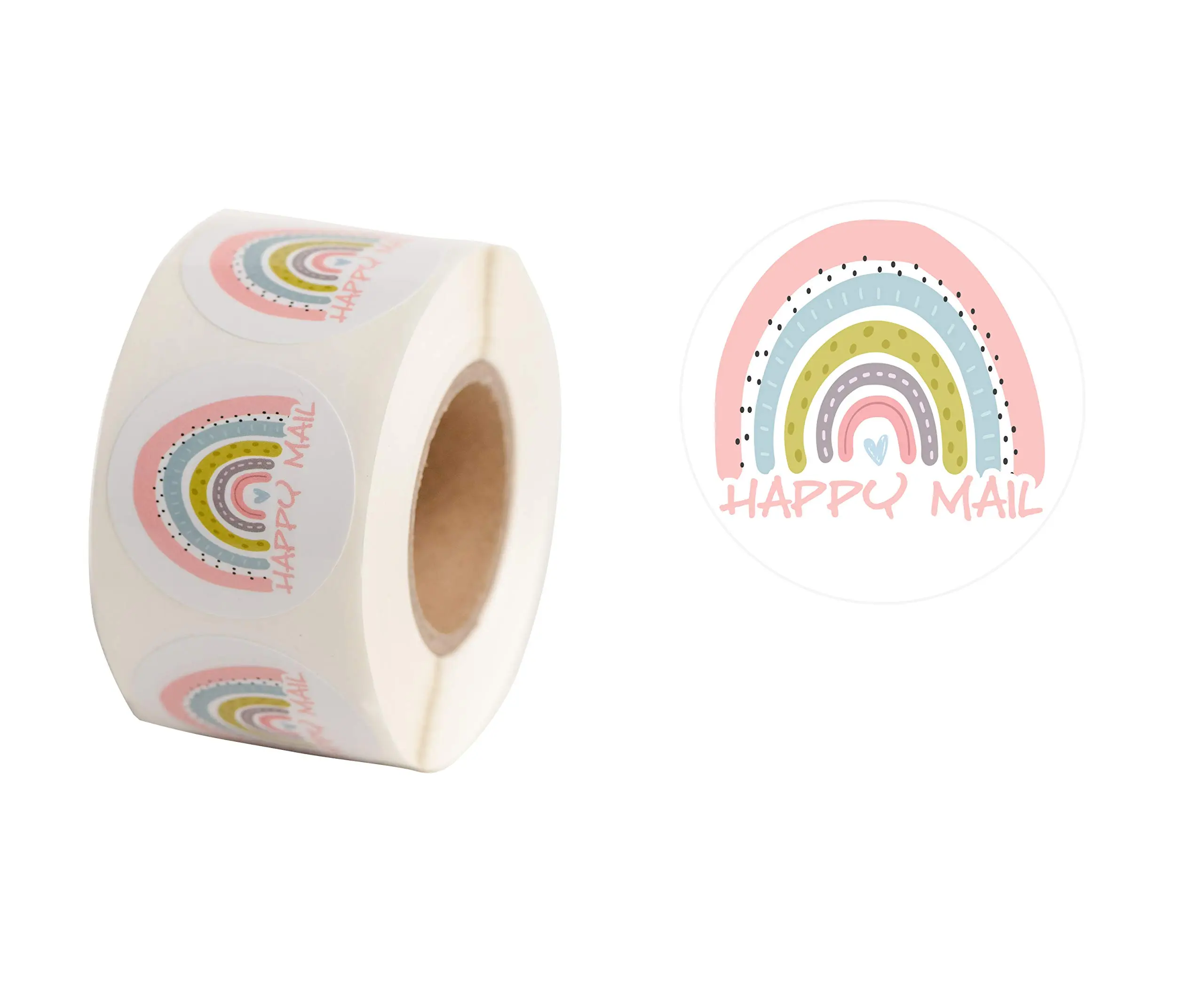 Happy Mail Cute Mailing Stickers / 1 Roll of 500/1.5" Round Packaging Colorful Rainbow Stickers/Decorative Sealing Adhesive Labels/Small Business Packaging Supplies/Shipping Thank You Stickers