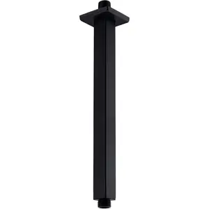 12 Inch Square Ceiling Mounted Shower Arm and Flange, Matte Black