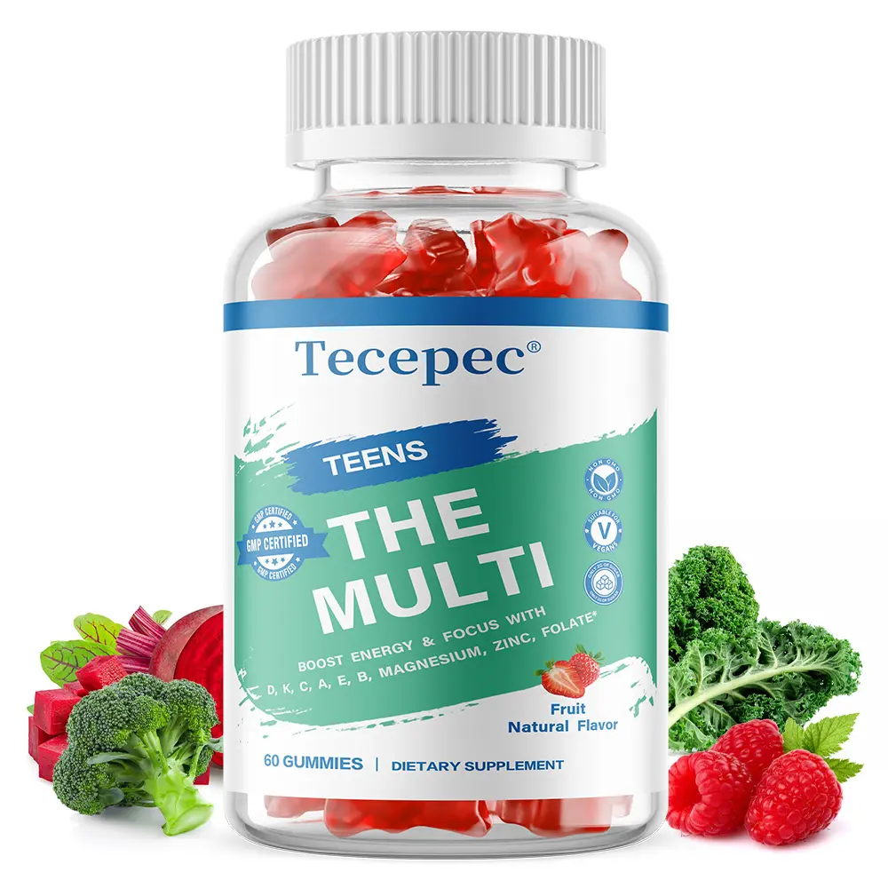 Tecepec Teens Healthcare Dietary Multivitamin Gummies - 21 Organic Superfoods, Vitamins A,C,D3,K2,B12, Vegan, Gluten-Free, No Junk, Supports Focus, Immunity, 60-Day Supply