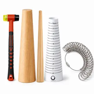 Jewelry Sizing and Forming Tool Kit with Ring Gauge, Bracelet Sizer, Wooden Mandrels and Rubber Mallet
