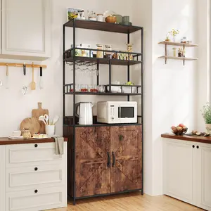 Garvee 70.8" Tall Freestanding Industrial Wine and Liquor Cabinet with 5-Tier Bakers Rack, Glass Holder, Microwave Stand, and Spacious Kitchen Storage Solution