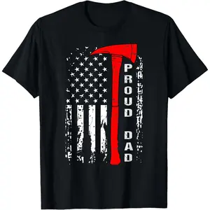 Firefighter Dad Shirt Proud Dad of Brave Firefighter T-Shirt Pure Cotton Graphic Tees Menswear Top: Gifts for Men & Women