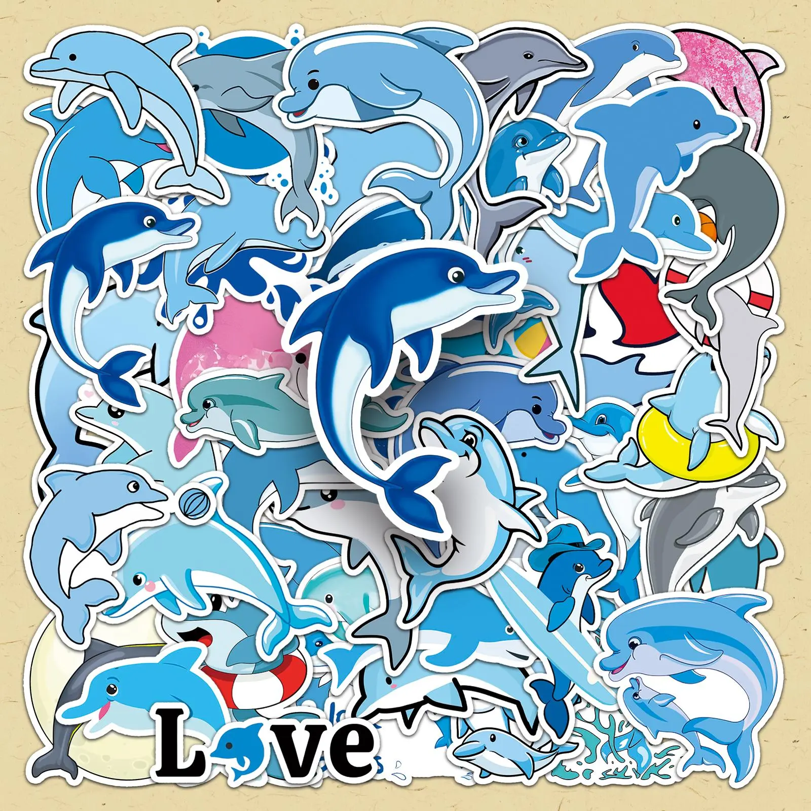 Cartoon Dolphin Pattern Sticker, 100pcs/set Cute Repeatable Marine Life Sticker Sheets, DIY Decorative Sticker for Scrapbooking & Journal Making