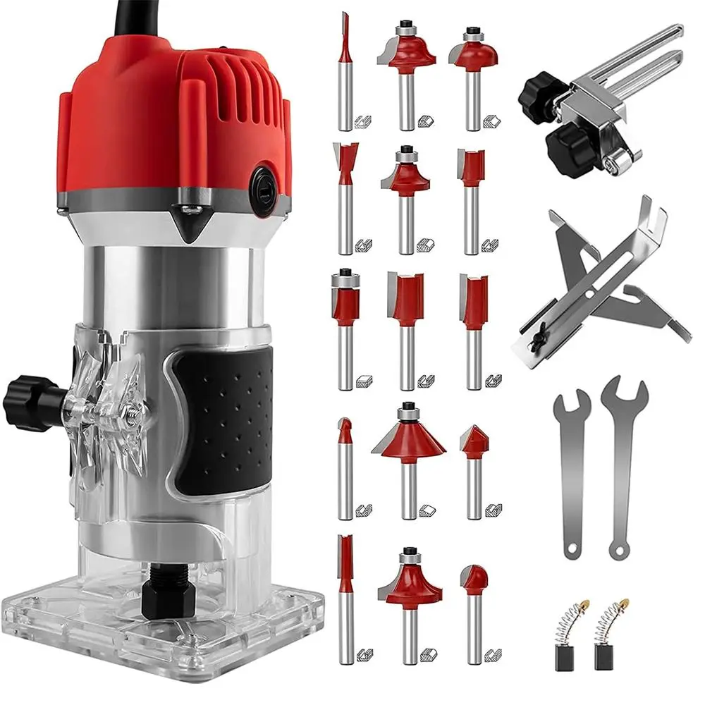 Compact Wood Router Kit with 15 PCS Bits, 110V 800W 30000R/MIN Palm ...
