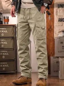 Men's scratch-resistant and breathable hiking pants, loose straight-cut tactical cargo pants, featuring a combination of multi-functional zippered pockets and side flap pockets, durable sports and casual pants, suitable for fishing, hiking, work training