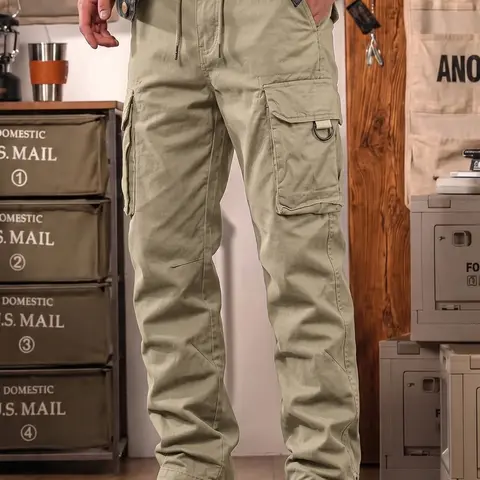 Men's Plain Tactical Cargo Pants - Scratch-Resistant, Breathable, Loose Straight-Cut Menswear with Multi-Functional Zippered & Side Flap Pockets, Durable Activewear Athletic Sports Clothes for Hiking, Fishing