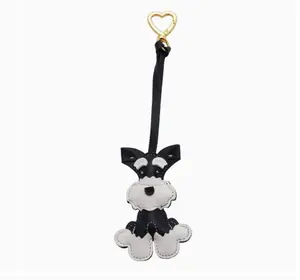 Schnauzer Dog Bag Charm | Handmade Style Keychain with Gold Heart Clasp