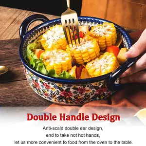 Vintage Exotic Daisy Ceramic Roasting Pan, & Floral Baking Dish for Lasagna & Casseroles, Oven & Microwave Safe Durable Tray, Bakeware