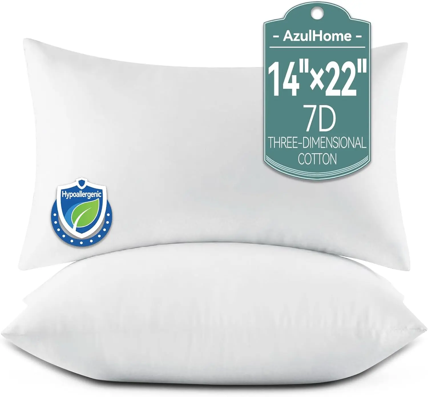 AzulHome 2-Pack Rectangular Cotton Throw Pillow Inserts, 14x22 in White Lightweight Fillers for Bed, Couch Lumbar Support