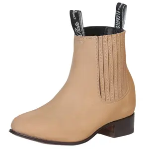 Botines Charros de Piel Original Punta Oval Color Beige Gamuza - El Canelo