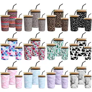 36 Pack   Sizes Iced Coffee Sleeves Neoprene Insulator Cup Sleeve for Cold Drinks Beverages Coffee Cup Sleeves  for Hot Cold Drink, 16-32oz