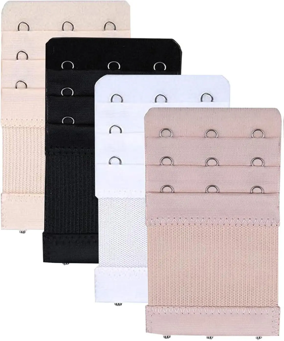 Women's 3-Hook 3-Row Elastic Polyester Bra Extender - Comfortable 4-Piece Accessory Pack for Bra Shrinkage, Pregnancy, 100% Polyester, Accessories, Stainless, Flexible, 3 Rows