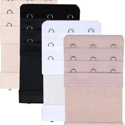 Women's 3-Hook 3-Row Elastic Polyester Bra Extender Strap Accessories - 4-Piece Stainless Steel-Hook Hold Pack, 3.86x2.17in, Flexible, for Bra Shrinkage, Pregnancy