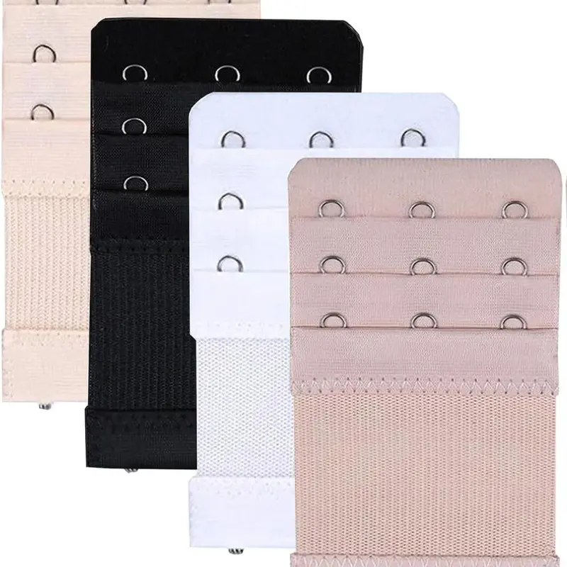 Women's 3-Hook 3-Row Elastic Polyester Bra Extender Strap Accessories - 4-Piece Stainless Steel-Hook Hold Pack, 3.86x2.17in, Flexible, for Bra Shrinkage, Pregnancy