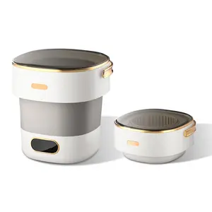 Portable Washing Machine, 13L Foldable Mini Washer with with 4 Modes and Spin Basket Deep Cleaning of Underwear Baby Clothes and Small Clothes for Apartments Dorm RV Travel Hotel Laundry,Grey White