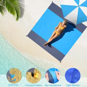 Large Sand-Free Beach Blanket - Waterproof Sandproof Beach Mat with 4 Stakes, Portable Outdoor Picnic Blanket for Travel, Camping & Beach Trips