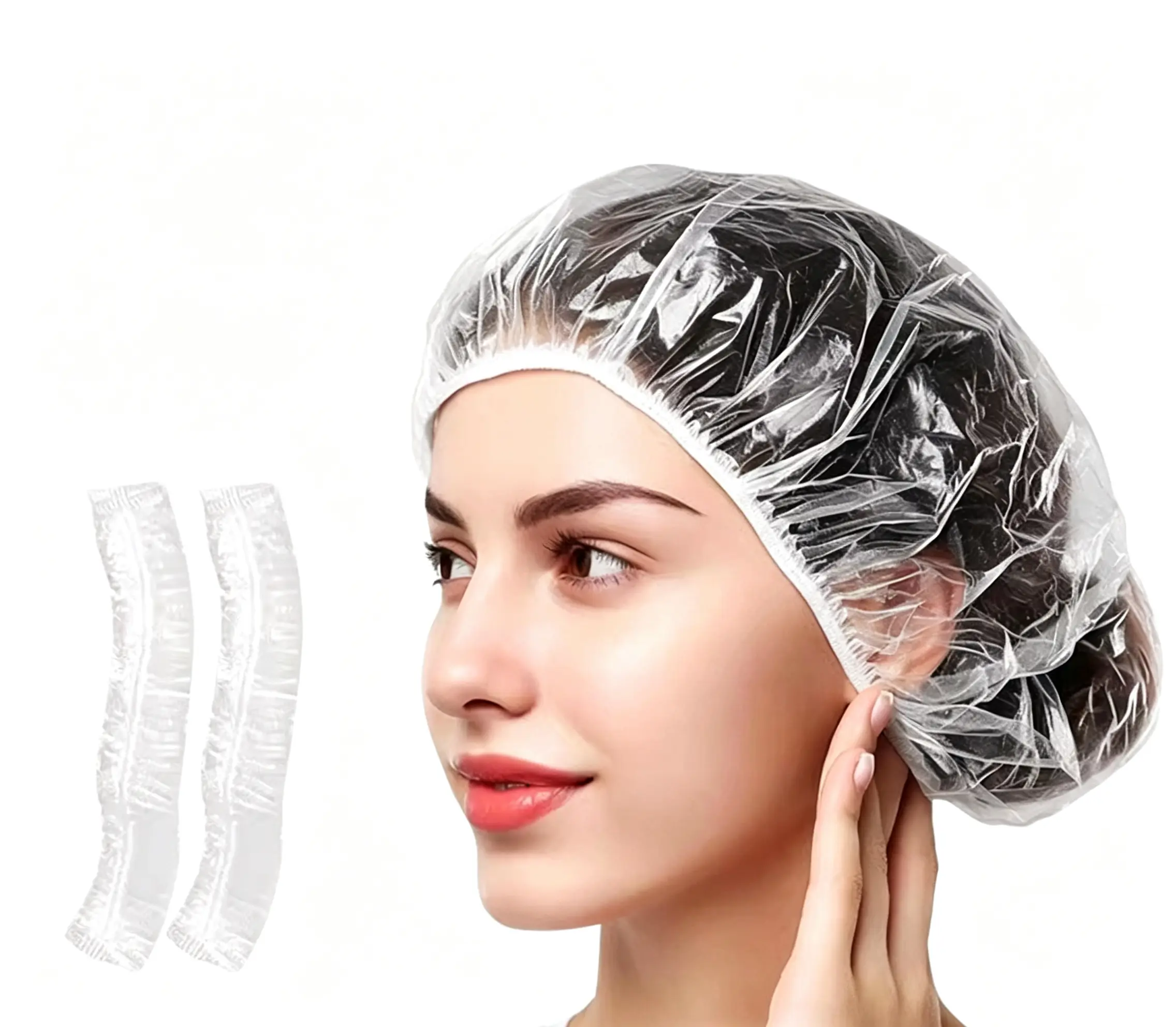 100pcs Disposable Plastic Elastic Shower Caps - Waterproof Hair Covers, Family-Sized Home Bathroom Shower Essentials Pack