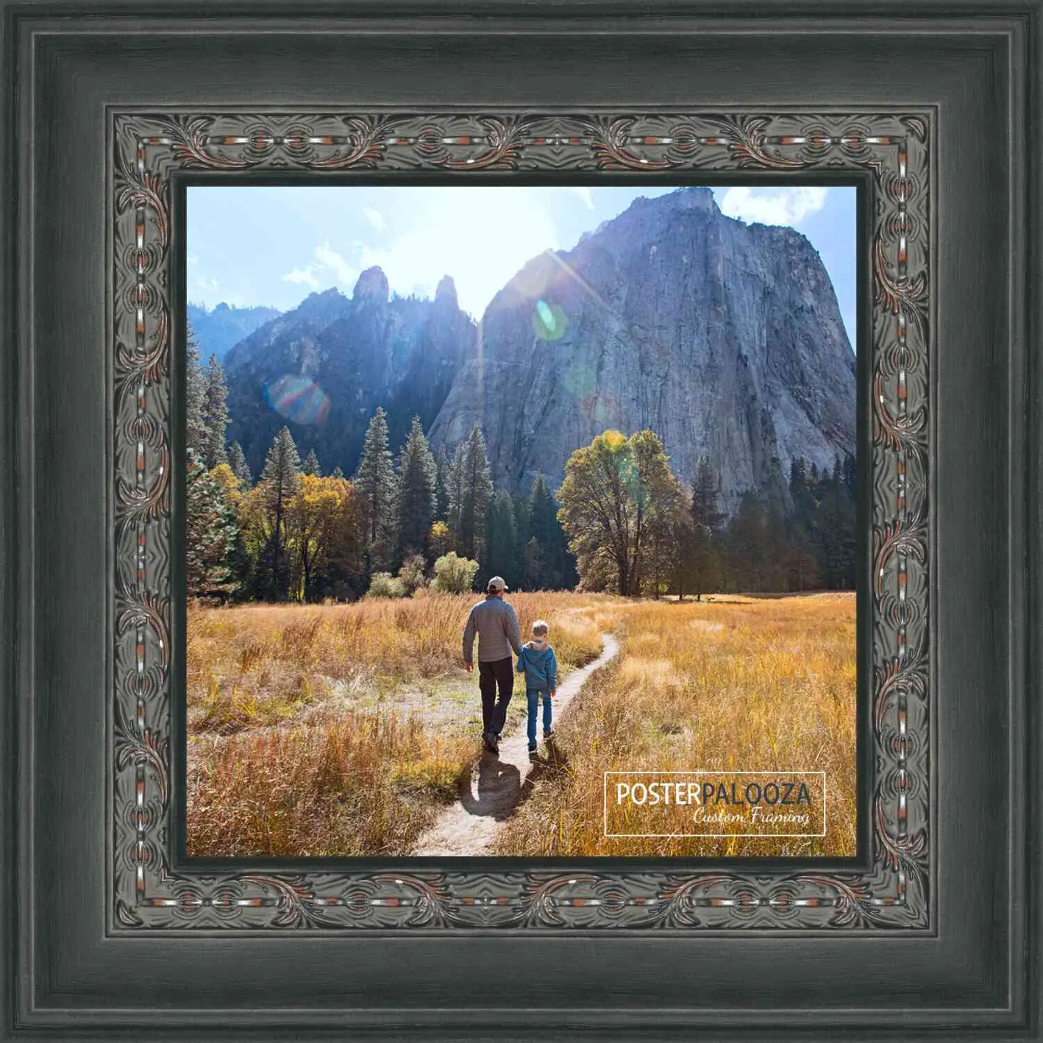 20x30 3.5" Wide Ornate Black Picture Frame - UV Acrylic, Foam Board Backing, Hanging Hardware