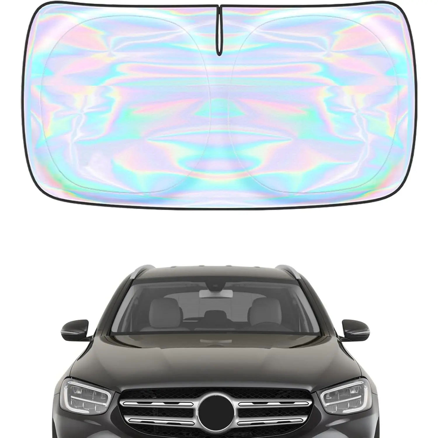 Front Windshield Sun Shade for Mercedes Benz GLC 2016-2026, 4-Layer Polyester Fit Cut-Out Design Sun Visor Protector, Foldable, Easy to Install and Store, Blocks UV Rays, Keeps Car Cooler, Block Uv Rays