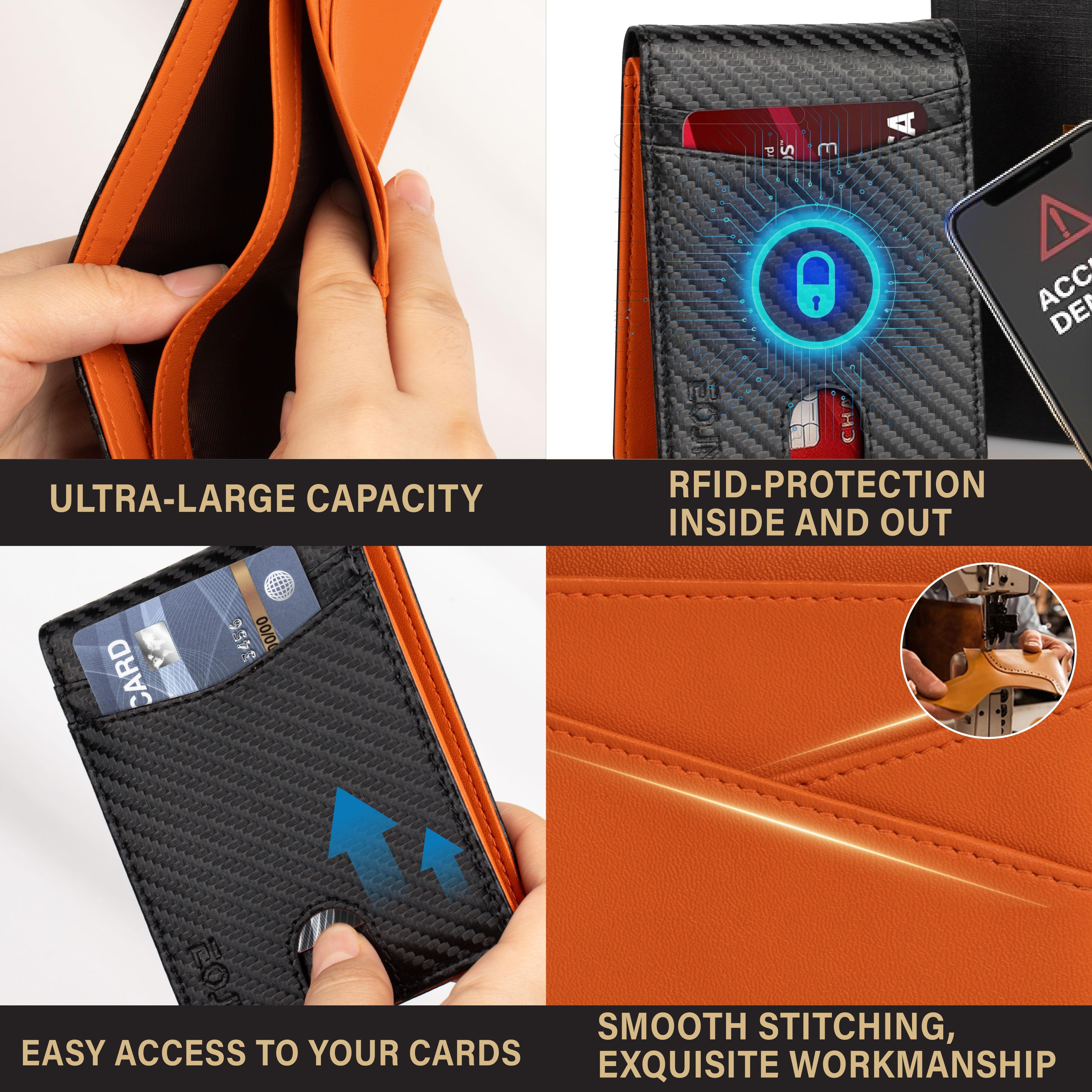 EOJN Slim Mens Wallet Front Pocket with 11 Slots Minimalist RFID Blocking Credit Card Holder Carbon Fiber Money Clip in Gift Box Leather EOJN Slim Mens Wallet Front Pocket with 11 Slots Minimalist RFID Blocking Credit Card Holder Carbon Fiber Money Clip in Gift Box Leather