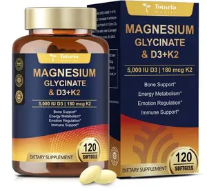 9-in-1 Magnesium Glycinate 500mg + Vitamin D3 5000 IU & K2 Complex - High Absorption - Healthy Stress, Sleep, Muscle Function, Bone Health & Energy Supports | Non-GMO, Gluten-Free 120 Softgels