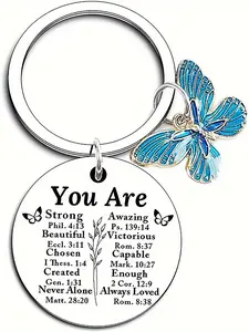 Women's Religious Gift, Christian Theme Keychain with Bible Verses, Inspirational Gift for Female Friends, Butterfly Design