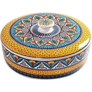 Ceramic Tortilla Warmer, 8.9 Inch Tortilla Holder with Lid for Taco Bread Pancake for Mexican Night and Party, Microwave and Dishwasher Safe Containers Kitchen