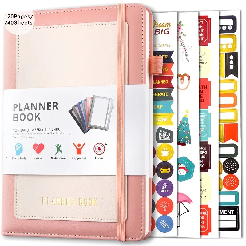 240 Pages Undated Planner | Weekly & Monthly Planner | Start Anytime, No Dates | Daily Schedule Book with Stickers | To-Do List Notebook | Back to School Academic Planner Office Supplies | Productivity Organizer Gift for Women Weekly Planner Notepad