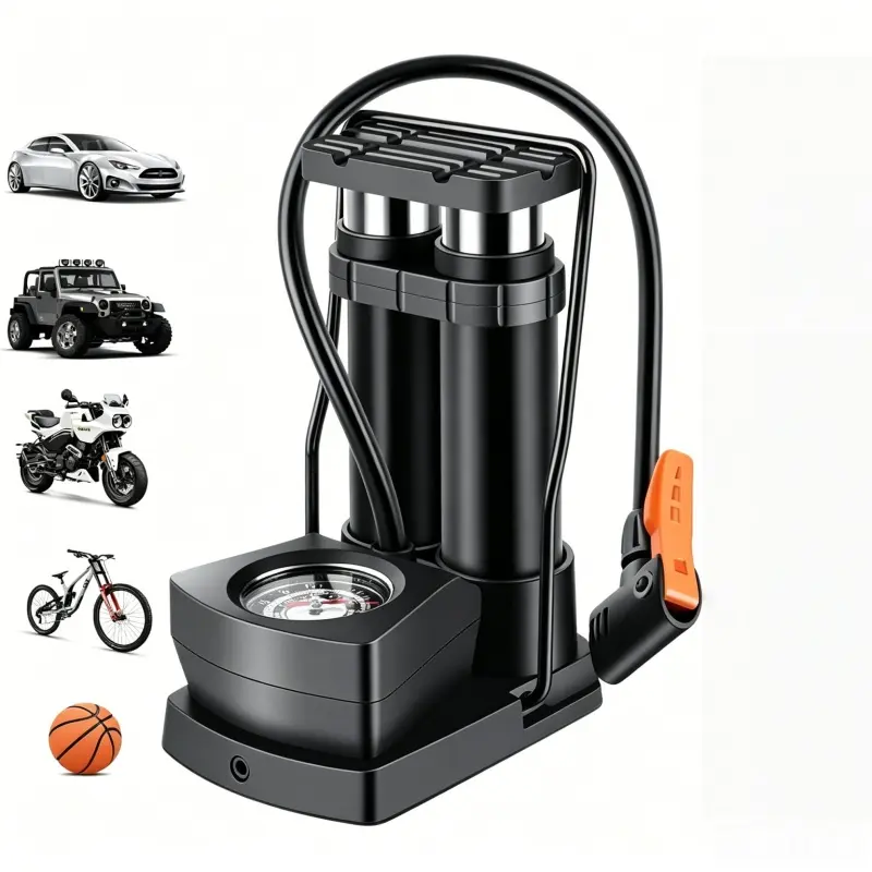 Mini Bicycle Pump Bike Foot Pump 120 PSI FootActivated Floor Pump with Extra Sensitive PressureGauge Portable Air Pump with Gas Ball Needle for AllBike, Fits Presta & Schrader Valve