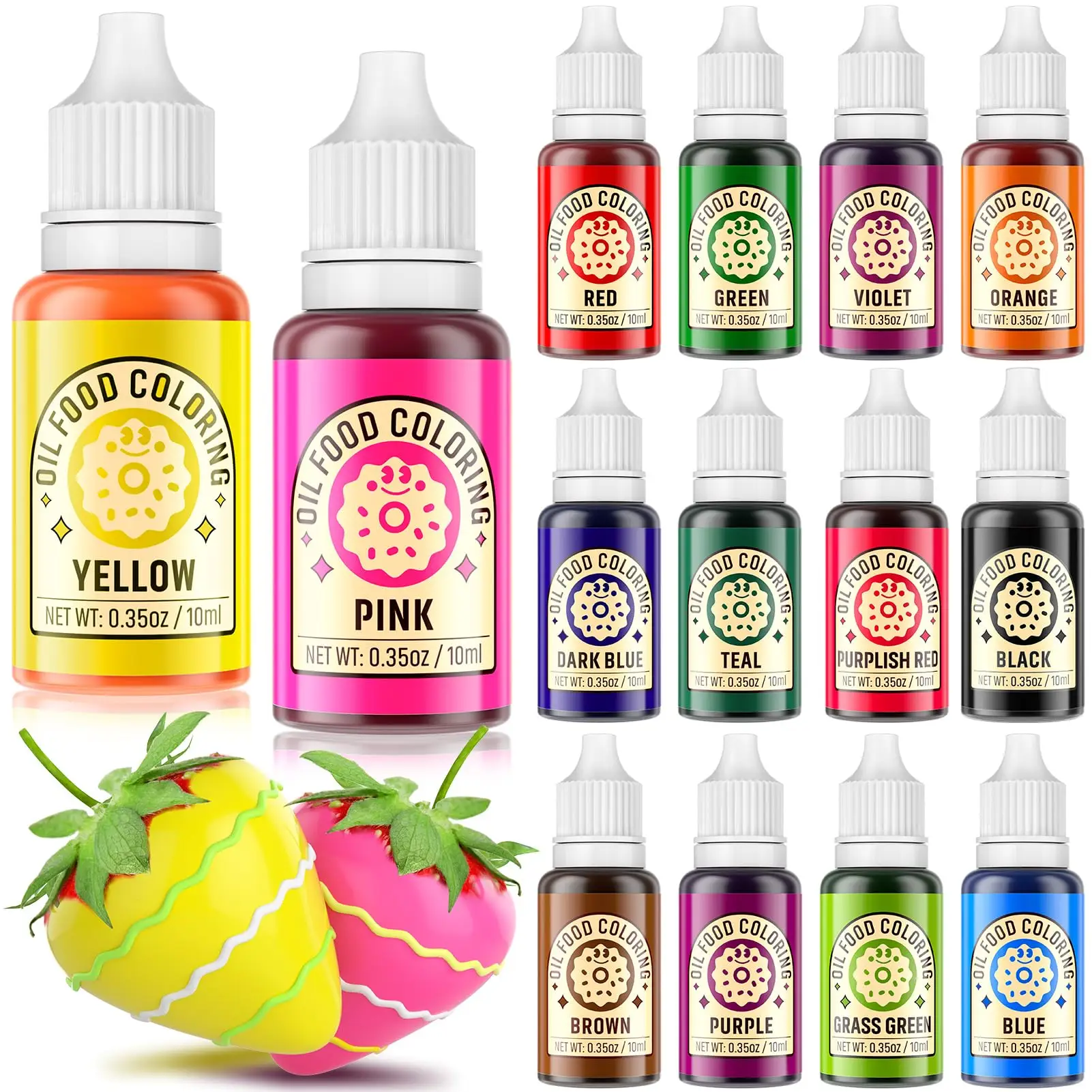 Oil-Based Food Coloring Set 14 Color Variants Baking,Cakes,Chocolate,Frosting,Caramel,Cream,Bread 0.35 Fl.Oz. Bottle Color Mill Cupcakes Brownies Nata