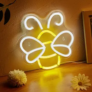 Cartoon Bee Led Neon Light, Bedroom Decor for Kids Boys Girls, USB Powered Night Lamp, Birthday Halloween Christmas New Year Gift