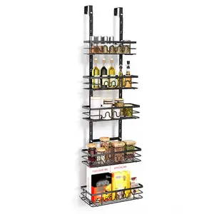Over The Door Organizer, Heavy-Duty Over the Door Spice Rack Organizer, Door Organizer Shelves, Spice Rack Hanging Storage Basket for Kitchen Pantry Cabinet, Adjustable Basket Metal Hanging
