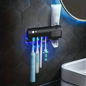 Toothbrush Holder, UV Sanitizer Wall Mounted Toothbrush Storage Rack with Toothpaste Dispenser, Toothbrush Protector, Bathroom Supplies