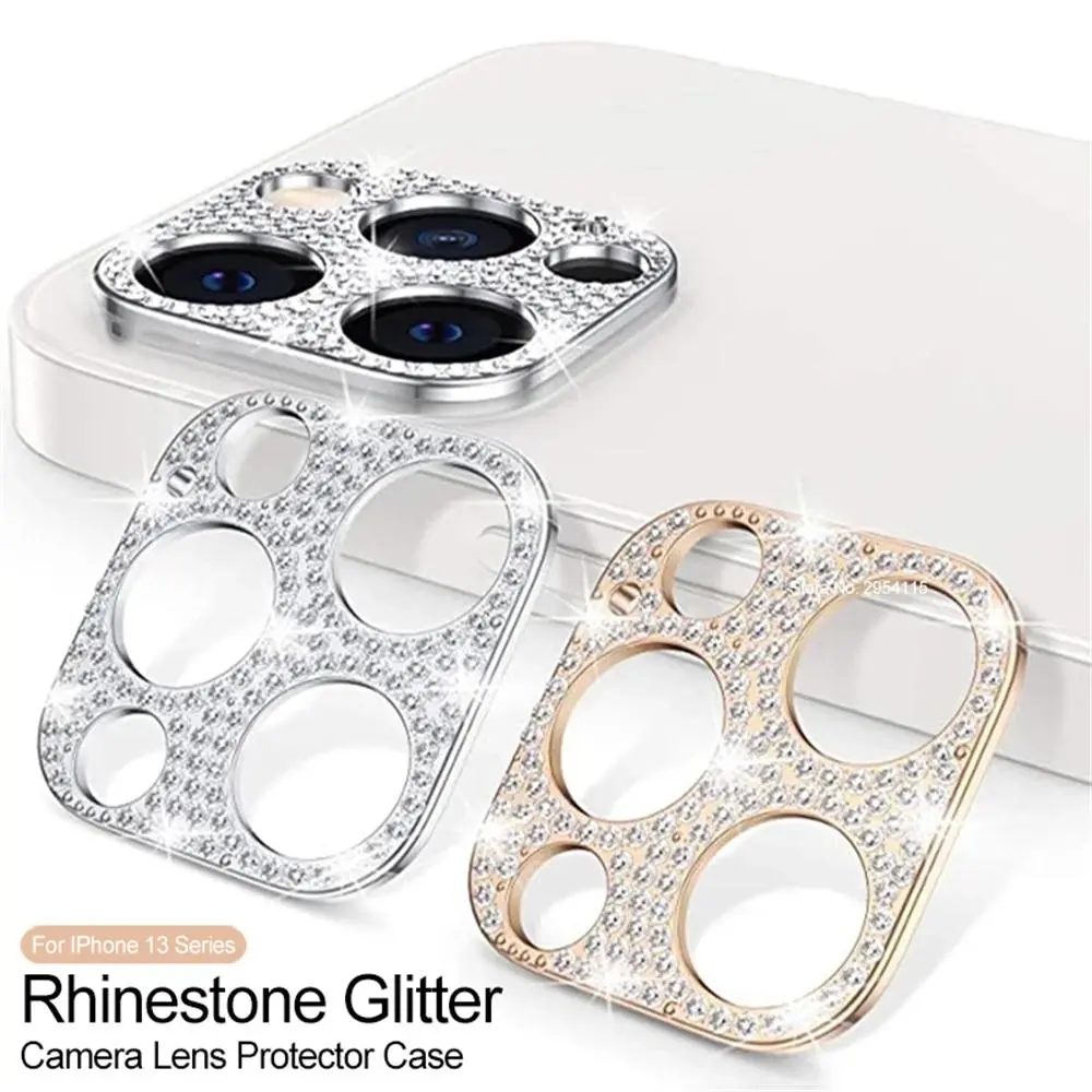 Diamond Glitter Handheld Cellphone Camera Lens, Rhinestone Metal Screen Protector with Protective Casing - iPhone Series Multi-Model Camera Cover & Metal Frame Accessories for iPhone 11,12,12 Pro Max,12 Mini,13,13 Mini,13 Pro Max,14(14 Plus),15, Rhineston