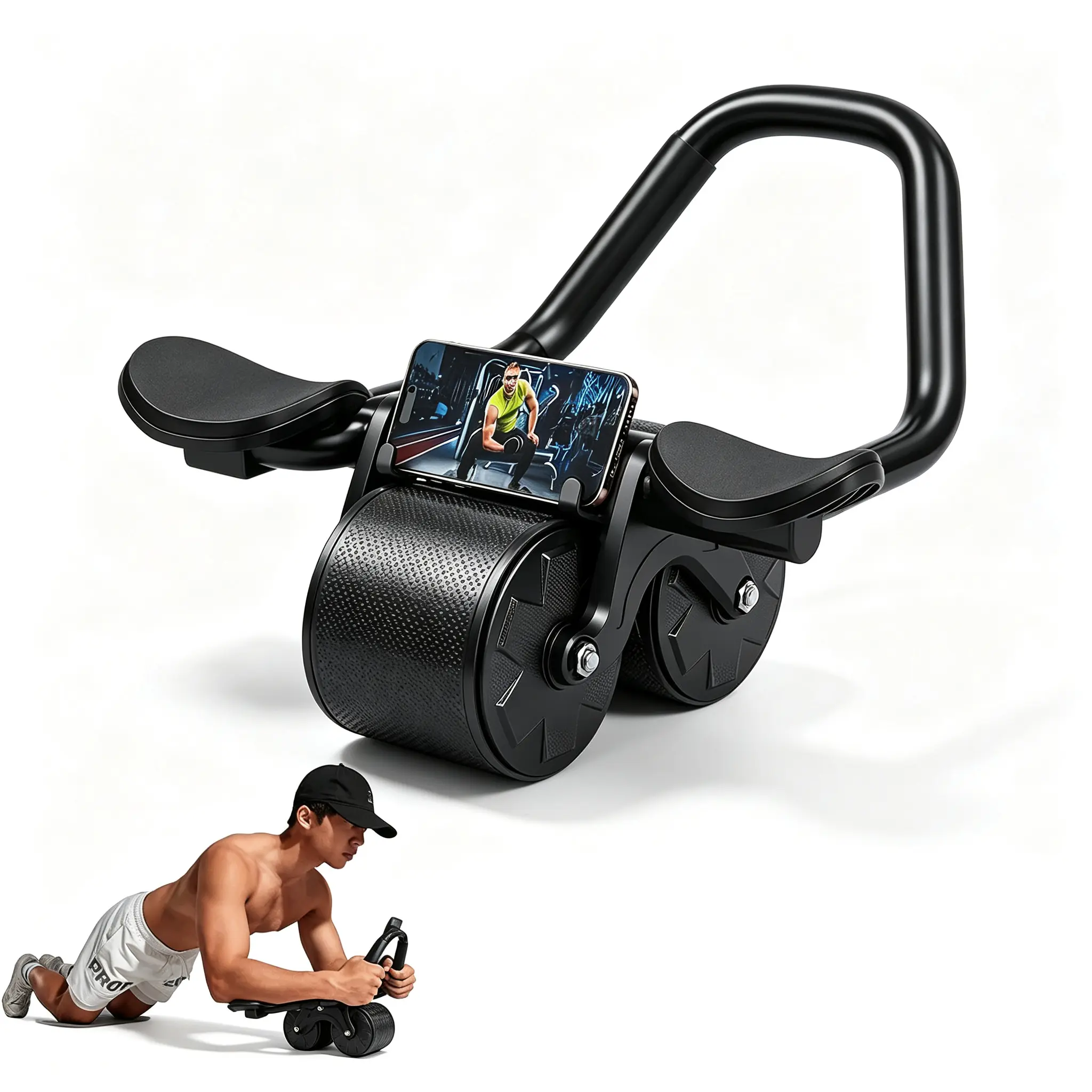 Ab Roller Wheel with Elbow Support & Knee Mat Core Strength Training;Automatic Rebound;Abdominal Exercise Trainer for Beginners Men Women;Portable Home Gym Fitness
