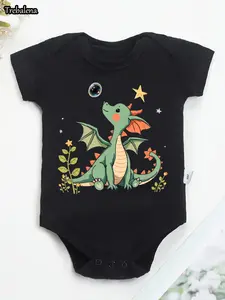 Unisex Dragon Print Romper - Lightweight Snap Closure Onesie for All Seasons