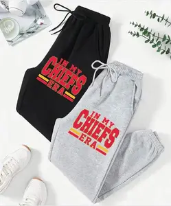 #Chiefs Football Logo Printed Team Logo, Color Men Women Letter Print Sweatpants, Casual Regular Fit Pants For Spring & Fall, Cotton Graphic Casual Sweatpants