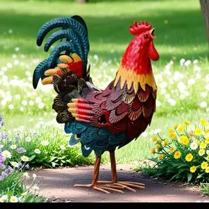 Realistic Rooster Iron Art Sculpture, Outdoor Park Farm Animal Landscape Decoration, Creative Iron Rooster Craft, Ornamental Piece