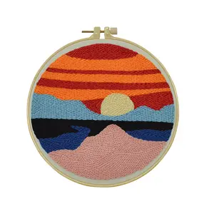 Beginner-Friendly Punch Needle DIY Kit Set - Thick Yarn Linen Eco-Friendly Material, Vibrant Landscape & Floral Designs, Easy Grip Tool, No Sewing Skills Required for Handmade Needlework Hobbies