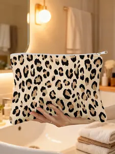 1pc, Everyday Leopard Spots Design Design Corduroy Makeup Bag, Lightweight Cosmetic Organizer and Toiletry Storage Pouch, Suitable for Travel and Home Use, Zipper Purse